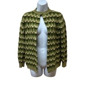 Vtg Made in Italy Green Retro Mohair Blend Cardigan Sweater Fuzzy Soft Fit M/L